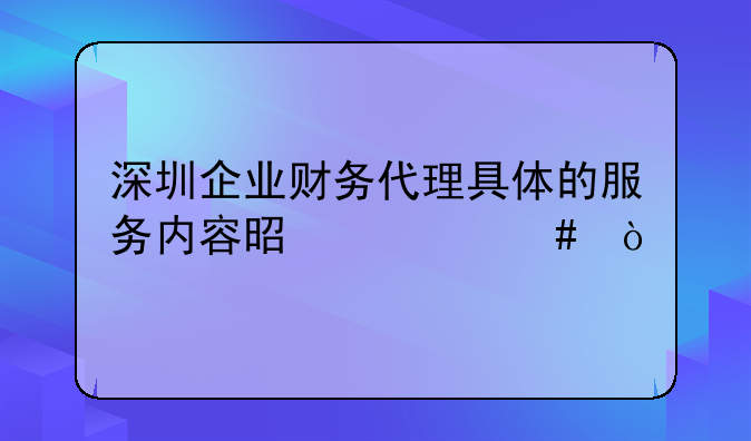 深圳企業(yè)財務(wù)代理具體的服務(wù)內(nèi)容是什么？