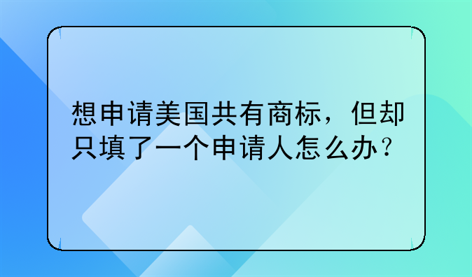 想申請(qǐng)美國共有商標(biāo)，但卻只填了一個(gè)申請(qǐng)人怎么辦？