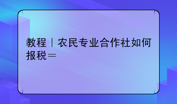 教程｜農(nóng)民專業(yè)合作社如何報稅？手把手來教你