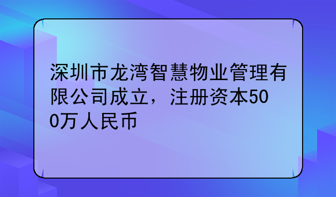 深圳市龍灣智慧物業(yè)管理有限公司成立，注冊資本500萬人民幣
